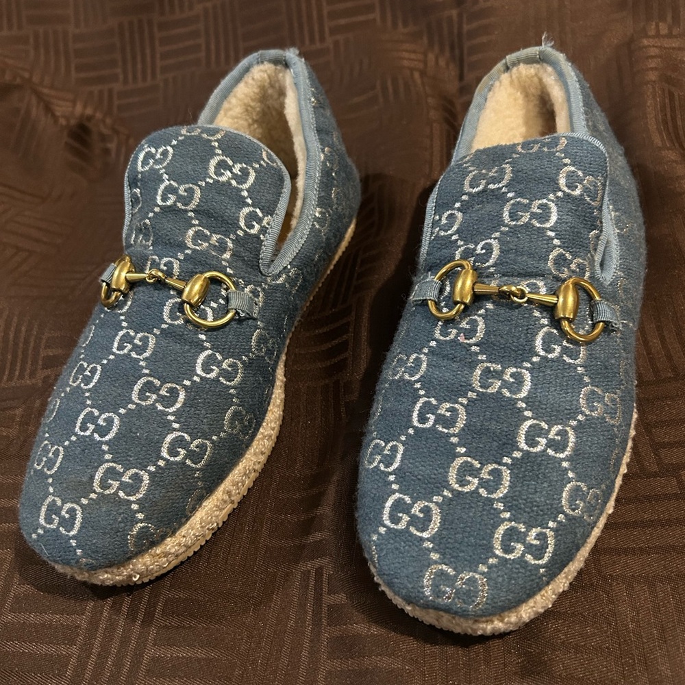 Gucci Blue Loafers with Gold Accents